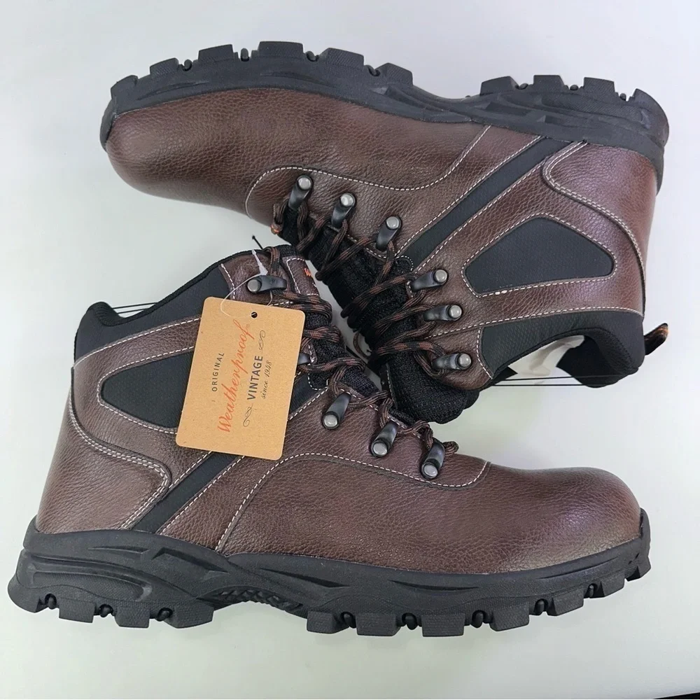 Weatherproof Vintage Jasper Outdoor Boots Mens 13M Brown Faux Leather Shoes NWB